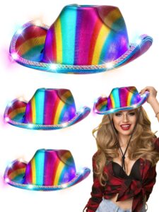 halfchet 3 pcs rainbow pride light up led cowboy hat lgbtq cowboy cowgirl hat for gay pride events pride party supplies