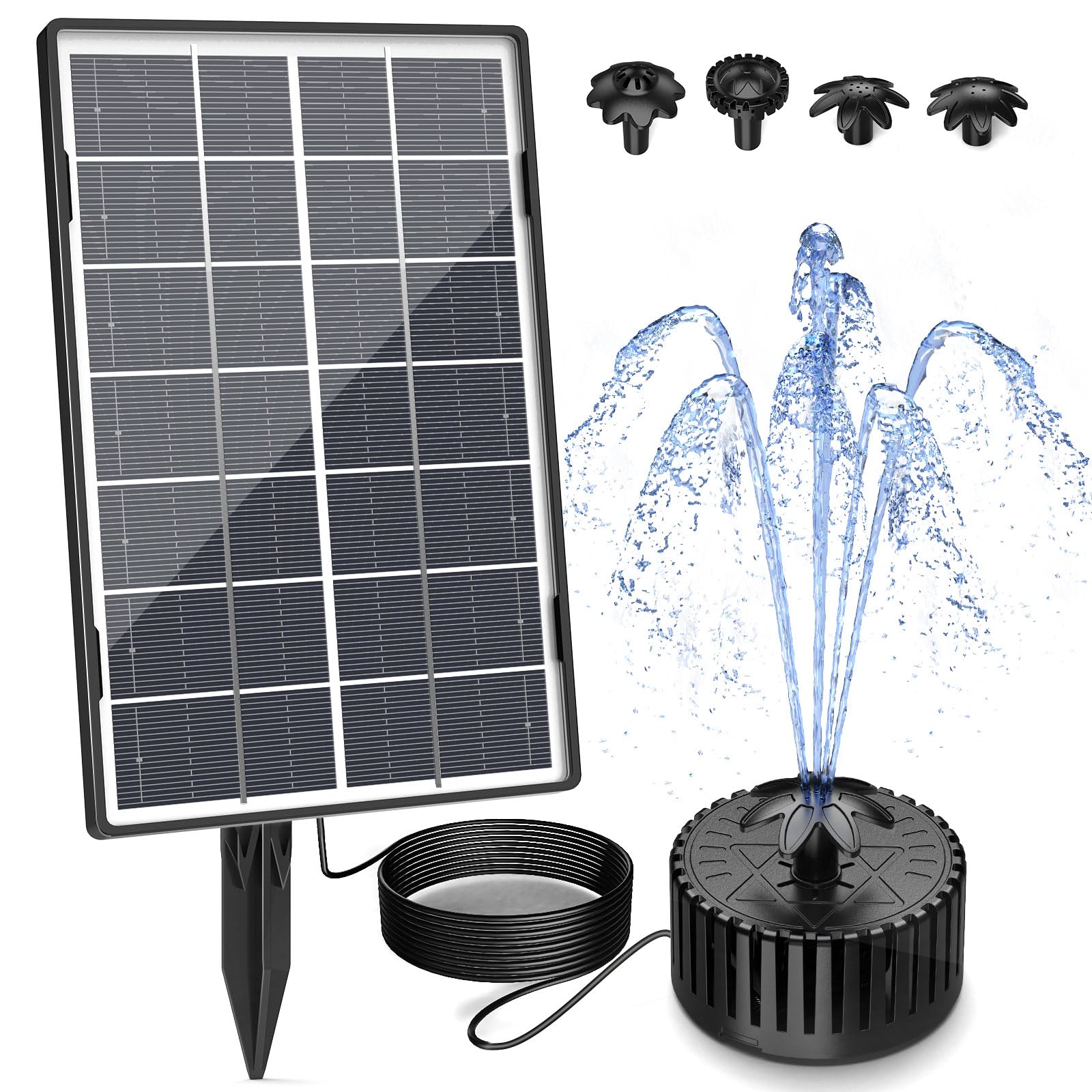 AISITIN 3.5W Solar Fountain Pump, Solar Fountain Outdoor with Upgraded Glass Solar Panel and Nozzles, Solar Water Fountain Pump for Bird Bath, Ponds, Garden, Fish Tank and Swimming Pool