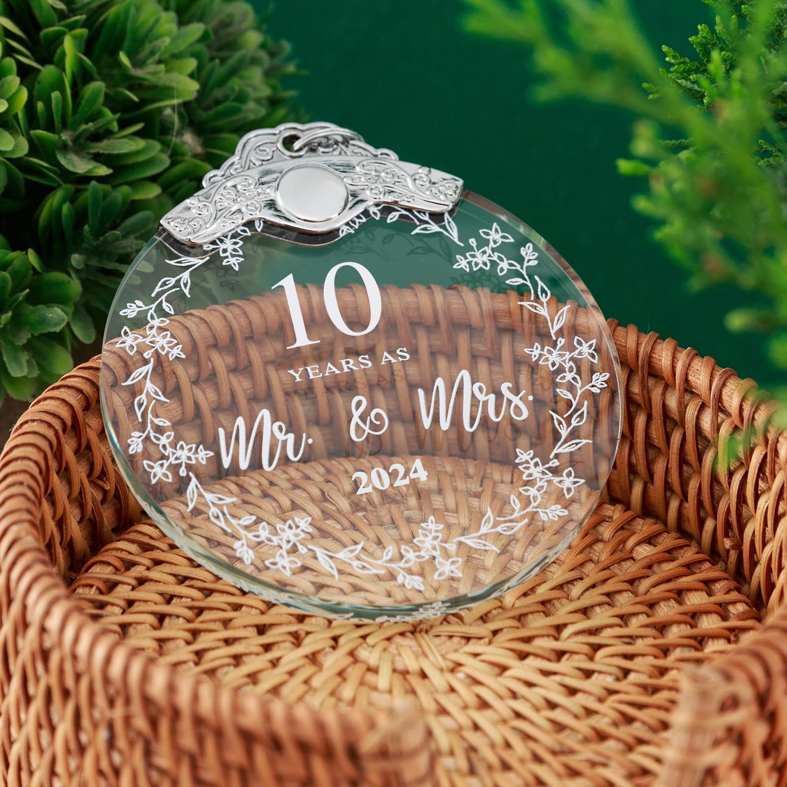 OWTTWO 10th Anniversary Wedding Gift 2024,10 Years Wedding Anniversary Ornament for Couple,Husband,Wife,Him,Her