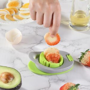 Egg Slicer for Hard Boiled Eggs, Stainless Steel Wire Egg Cutter with Stylish Duotone Plastic Body, Great for Boiled Eggs, Strawberry, Spam, Fruit, Mushroom and More (Gery+Green)