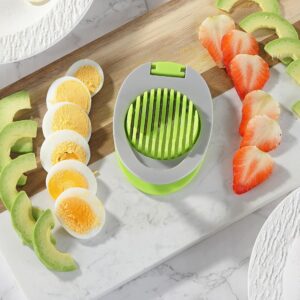 Egg Slicer for Hard Boiled Eggs, Stainless Steel Wire Egg Cutter with Stylish Duotone Plastic Body, Great for Boiled Eggs, Strawberry, Spam, Fruit, Mushroom and More (Gery+Green)