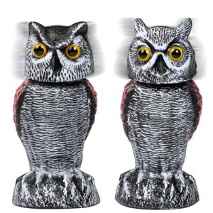 setcade owl decoy to scare birds squirrels away, rotating head plastic fake garden owl statue, halloween decorations outdoor, owl scarecrow bird deterrents for outside garden orchard courtyard 2 pack