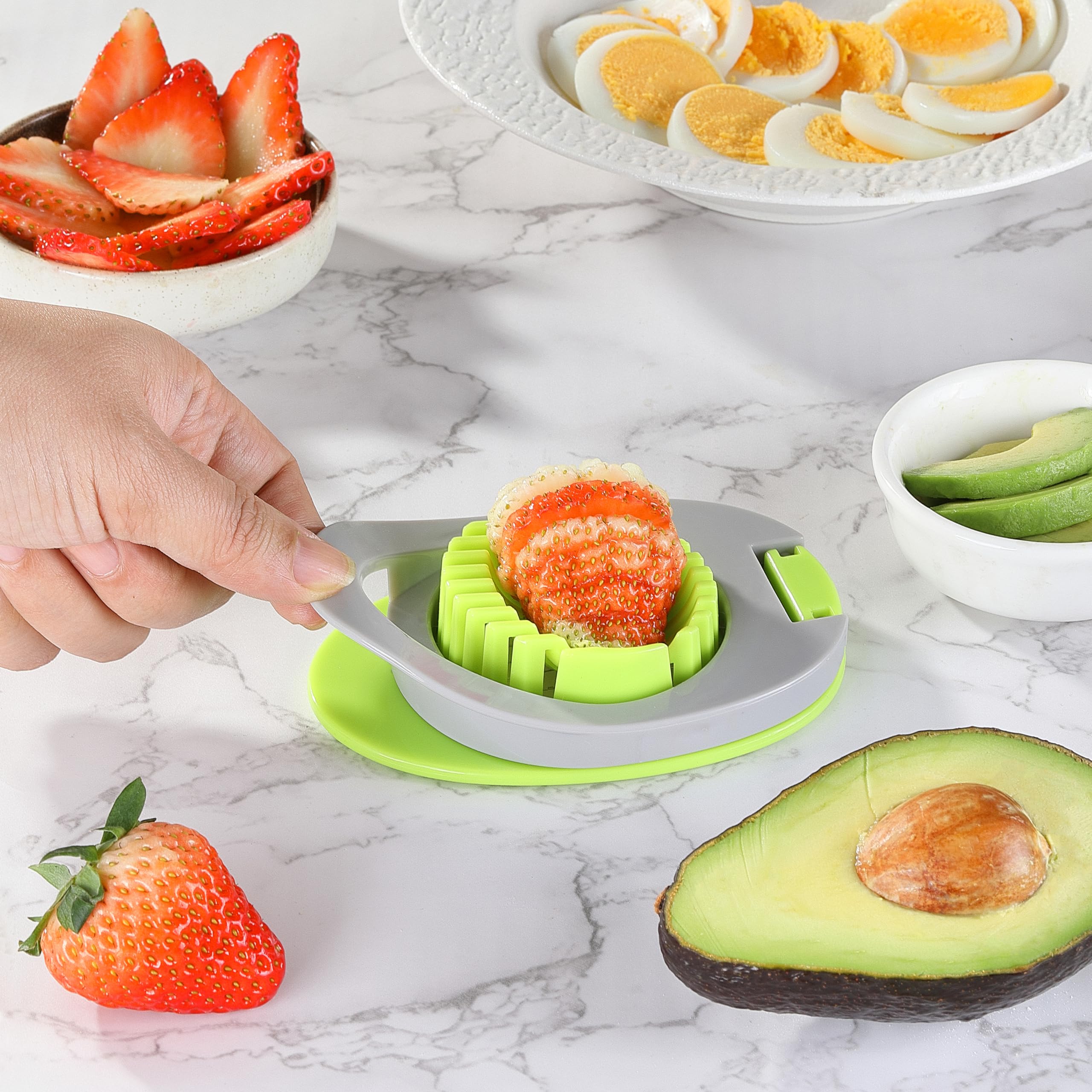 Egg Slicer for Hard Boiled Eggs, Stainless Steel Wire Egg Cutter with Stylish Duotone Plastic Body, Great for Boiled Eggs, Strawberry, Spam, Fruit, Mushroom and More (Gery+Green)