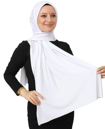 Prien Hijab for Women Viscose Scarf Lightweight Muslim Hijabs Long Shawl Islamic Scarves Turkey Silk Headscarf for Womens (White)