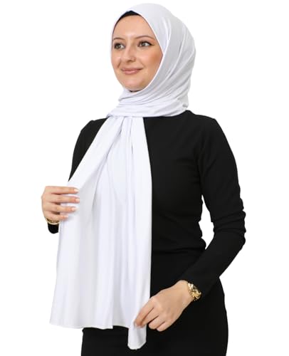 Prien Hijab for Women Viscose Scarf Lightweight Muslim Hijabs Long Shawl Islamic Scarves Turkey Silk Headscarf for Womens (White)