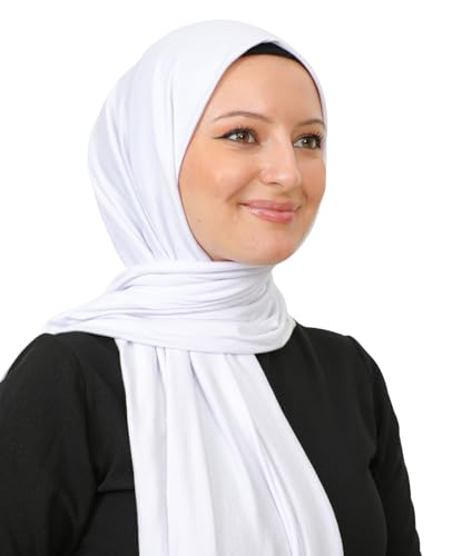 Prien Hijab for Women Viscose Scarf Lightweight Muslim Hijabs Long Shawl Islamic Scarves Turkey Silk Headscarf for Womens (White)