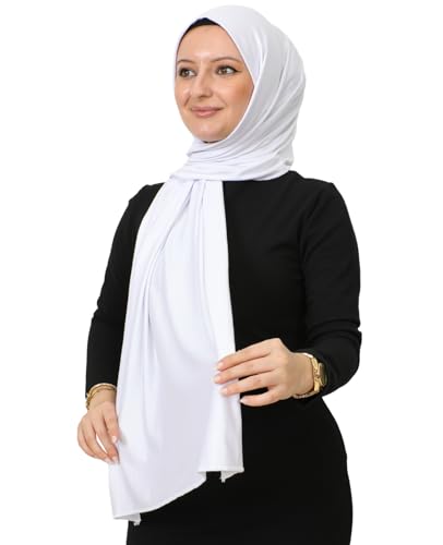 Prien Hijab for Women Viscose Scarf Lightweight Muslim Hijabs Long Shawl Islamic Scarves Turkey Silk Headscarf for Womens (White)