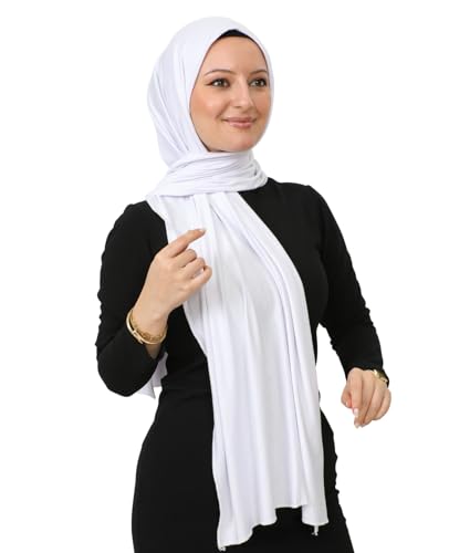 Prien Hijab for Women Viscose Scarf Lightweight Muslim Hijabs Long Shawl Islamic Scarves Turkey Silk Headscarf for Womens (White)