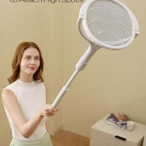 Rotating Head Rechargeable Fly Swatter Electric Fly Swatter Racket Bug Zapper Racket Indoor Bug Zapper Indoor Fly Zapper Repellent Fruit Fly Trap Mosquito Zapper, with a Telescopic Extension