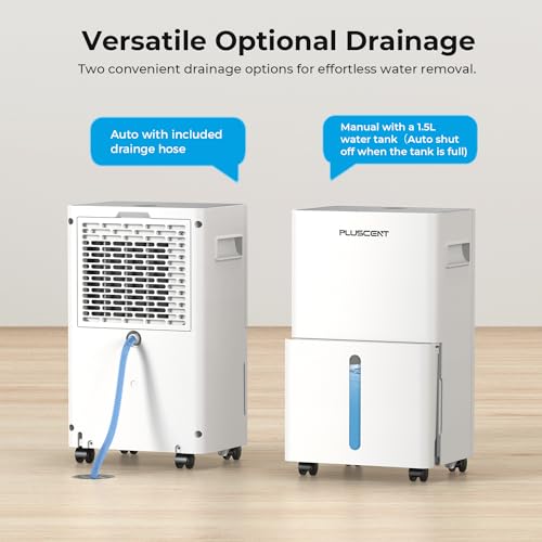 1500 Sq.ft Dehumidifier for Basement, PlUSCENT 21 Pints Quiet Dehumidifiers for Home, Large Room, Bedroom with Drain Hose, Smart Humidity Control & Monitor, 3 Operation Modes, 24H Timer, Auto Defrost