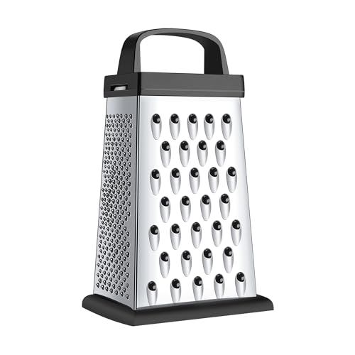 Cheese Grater Box Grater, Mini Size 4-Sided Stainless Steel Grater, Food Shredder for Cheese, Parmesan, Vegetable, Dishwasher Safe, Black