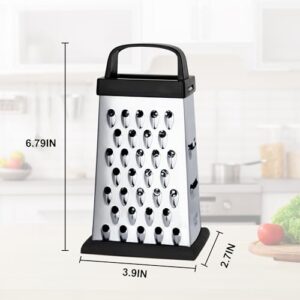 Cheese Grater Box Grater, Mini Size 4-Sided Stainless Steel Grater, Food Shredder for Cheese, Parmesan, Vegetable, Dishwasher Safe, Black