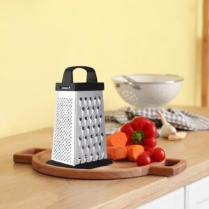 Cheese Grater Box Grater, Mini Size 4-Sided Stainless Steel Grater, Food Shredder for Cheese, Parmesan, Vegetable, Dishwasher Safe, Black