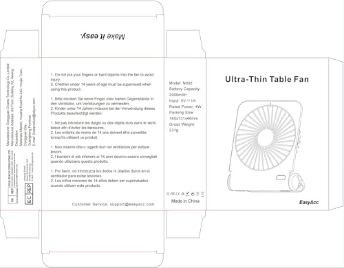EasyAcc Small Powerful Desk Fan, 2000 Rechargeable Battery Powered Fan - Fully Foldable, Strong Wind, 4 Speeds - USB C Fan for Home, Travel, Cruise, Sporting Events, Hot Flashes - Gifts for Men Women