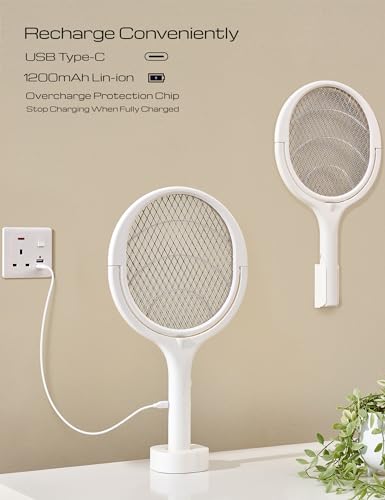 Rotating Head Rechargeable Fly Swatter Electric Fly Swatter Racket Bug Zapper Racket Indoor Bug Zapper Indoor Fly Zapper Repellent Fruit Fly Trap Mosquito Zapper, with a Telescopic Extension