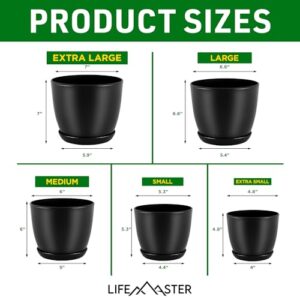 Lifemaster Plant Pots with Multi Drainage Holes - 5 Pieces Versatile, Sturdy Plastic, Stackable Design Home Decor Flower Pots for Indoor and Outdoor Gardening - Black