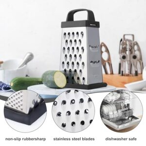 Cheese Grater Box Grater, Mini Size 4-Sided Stainless Steel Grater, Food Shredder for Cheese, Parmesan, Vegetable, Dishwasher Safe, Black