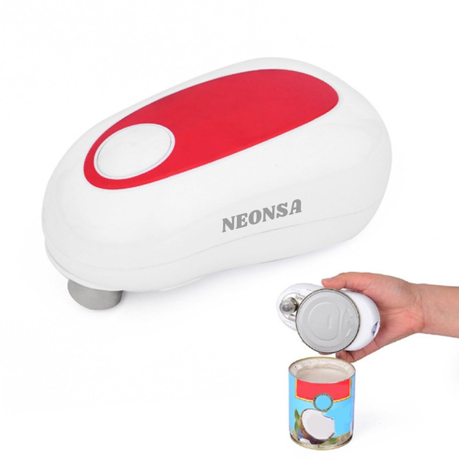 NEONSA Electric can opener,Battery Operated Can Opener for Seniors and Arthritis,Automatic electric can opener, Electric Can Openers for Kitchen, Portable Small One Touch Opener (Red with White)