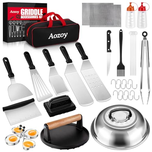 Griddle Accessories Kit - 36PCS Flat Top Grill Accessories for Blackstone and Camp Chef Metal Spatula Tools Set with Burger Press Scraper Tongs Carry Bag for Outdoor Grilling BBQ Cooking