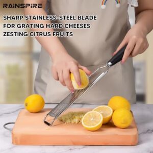 Rainspire Zester Grater with Handle, Lemon Zester Cheese Grater for Kitchen Stainless Steel, Parmesan Cheese Garlic Nutmeg Chocolate Fruits Vegetables Ginger Grater, Fine, Black