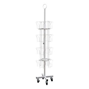 LIYUANJUN 4 Tiered Greeting Card Display Stand, Card Display Rack with 16 Card Pockets & 4 Universal Wheels X-shaped Base Magazine Holder Trade Show Literature Rack for Grocery Retail Store, White