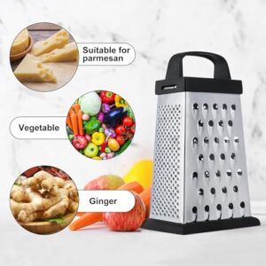 Cheese Grater Box Grater, Mini Size 4-Sided Stainless Steel Grater, Food Shredder for Cheese, Parmesan, Vegetable, Dishwasher Safe, Black