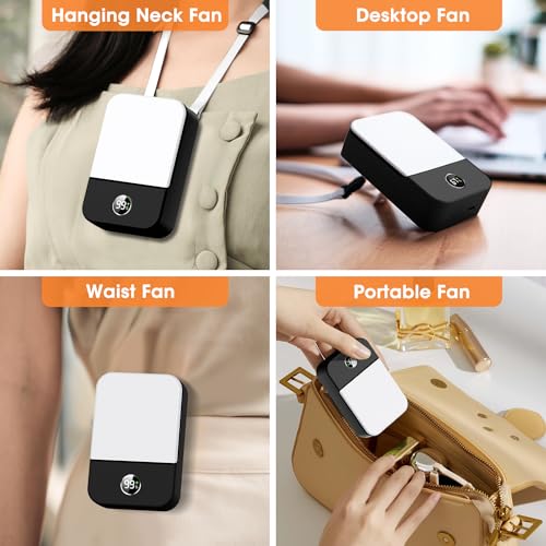 Andwing Portable Neck Fan Rechargeable, Mini Fan Handheld with Waist Clip 3 Speed Adjustable, Leafless Personal Fan for Home Office Outdoor Travel (Black)