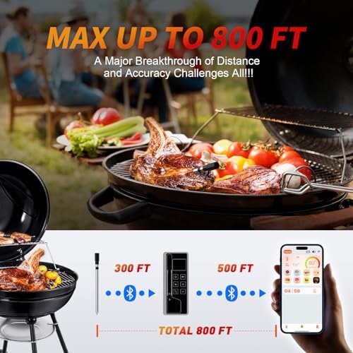 Paneceia Wireless Meat Thermometer Digital, 800FT Long Range Bluetooth Cooking Thermometer, Food Thermometer for Remote Monitoring of Grill, Oven, Smoker, Air Fryer, Rotisserie, iOS & Android App