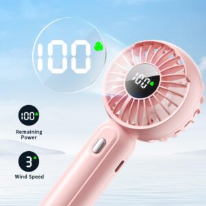 Handheld Fan with 𝗪𝗶𝗿𝗲𝗹𝗲𝘀𝘀 Charging Base, 3 Speeds Portable Fan with Digital Display, 2000mAh Battery Operated Hand Held Fan, Handheld/Desk 2 in 1 Personal Fan Lash Fan Makeup Fan (Pink)