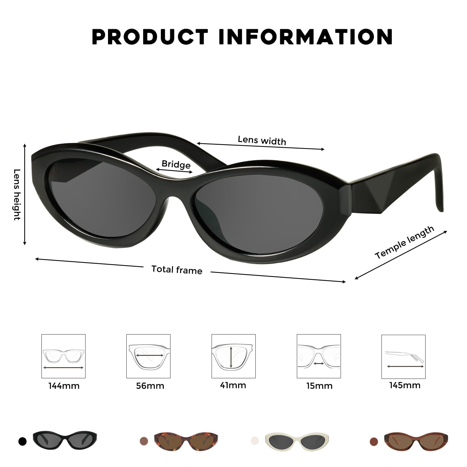 mosanana Oval Cat Eye Sunglasses for Women Black Retro Vintage Trendy Fashion Cute Cool Small Face 90s Narrow Stylish Chunky Frame MS52372