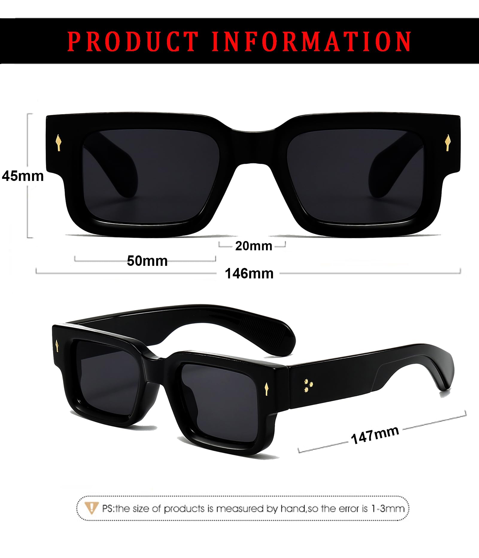 ZIMUSUN Square Thick Frame Sunglasses for Women Men Fashion Chunky Rectangle Sun Glasses Black Shades(A1 Black/Grey)