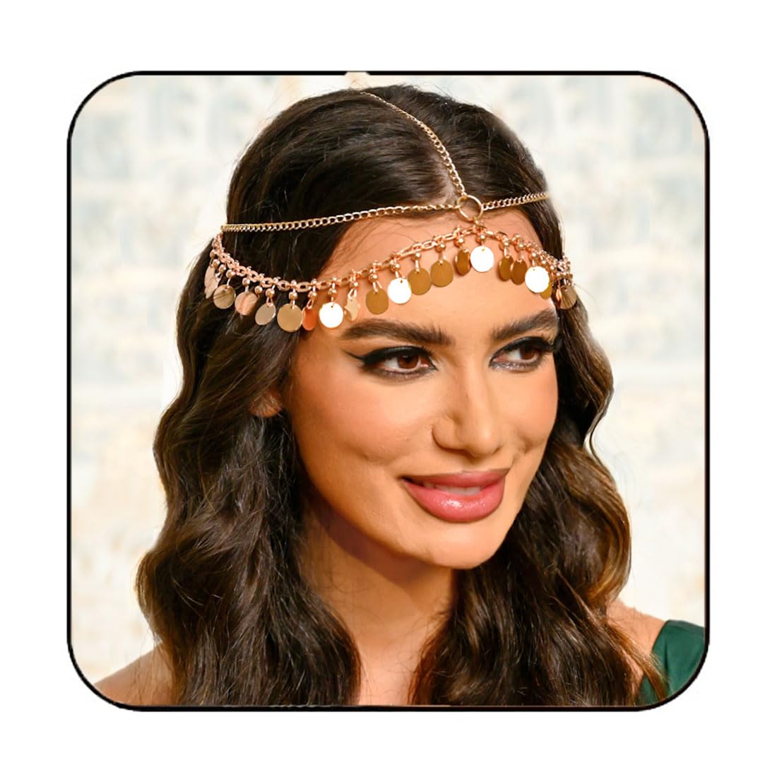 Aukmla Sequin Boho Head Chain Jewelry Gold Headpiece Hair Chains Festival Costume Headband Hair Accessories for Women and Girls