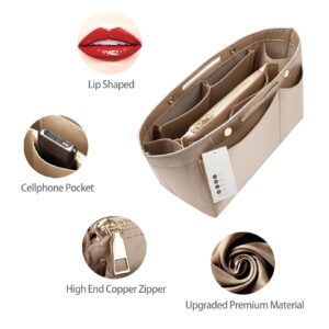 ZTUJO Purse Organizer Insert For Handbags, Silky Bag Organizer With 2 Zippers For Speedy Neverful Tote and More (Beige, Large)