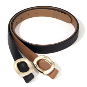 YooAi Womens Belt Leather Skinny Thin Waist Belt with Gold Oval Buckle for Dress Pants Black+Brown 95