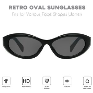 mosanana Oval Cat Eye Sunglasses for Women Black Retro Vintage Trendy Fashion Cute Cool Small Face 90s Narrow Stylish Chunky Frame MS52372