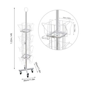 LIYUANJUN 4 Tiered Greeting Card Display Stand, Card Display Rack with 16 Card Pockets & 4 Universal Wheels X-shaped Base Magazine Holder Trade Show Literature Rack for Grocery Retail Store, White