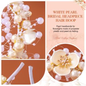 CASDRE Flower Headband White Pearl Bridal Headpiece Hair Hoop Rhinestone Bride Wedding Hair Accessories for Women and Girls