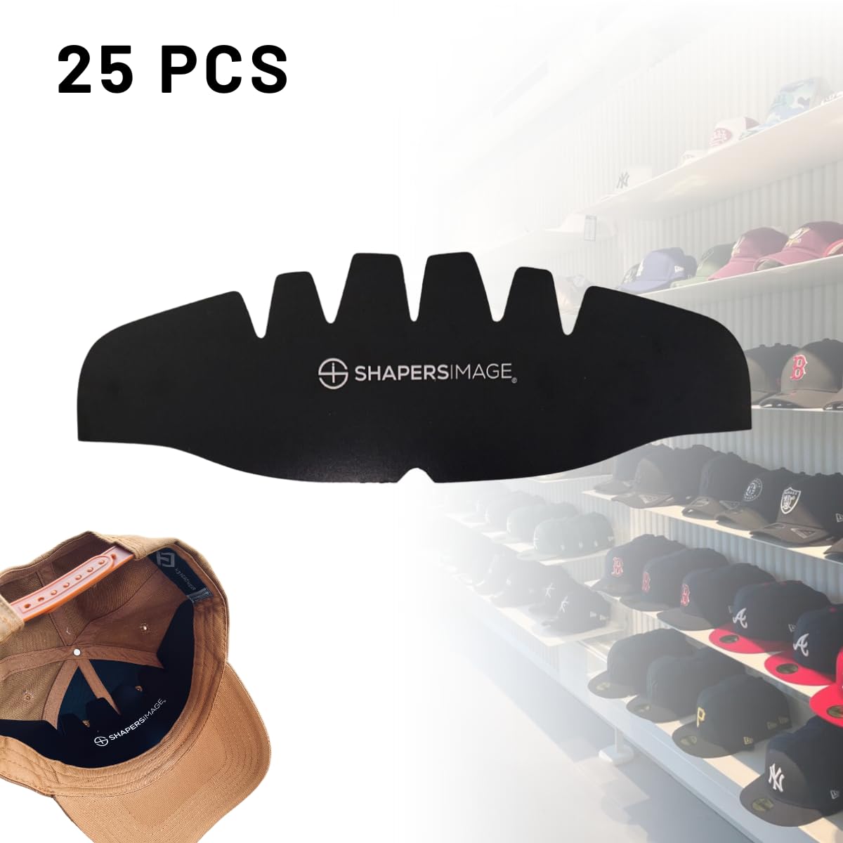 Shapers Image 25-Count (Black with Logo) Paperboard Baseball Cap Crown Inserts- Ideal for Retailers,Wholesalers,Distributors, Manufacturers