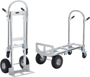 vevor aluminum folding hand truck, 2 in 1 design 1000 lbs capacity, heavy duty industrial collapsible cart, dolly cart with rubber wheels for transport and moving in warehouse, supermarket, garden