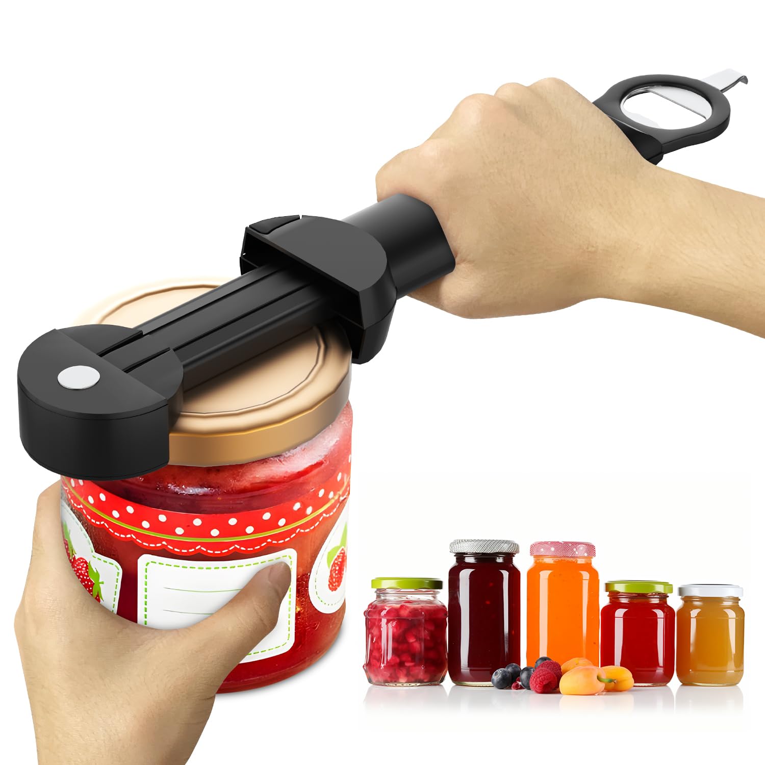 Banyaa Jar Opener Bottle Opener for Seniors with Arthritis, Multi Retractable Magnetic Can Opener, Jar Grippers for Opening Jars, Kitchen Gadgets for Weak Hands and Senior Arthritis (Black)