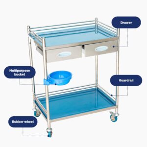 DIYTUNINGS Stainless Steel Lab Serving Cart 2-Tier Utility Cart Medical Storage Cart with Two Drawers for Lab Equipment Use Utility Services