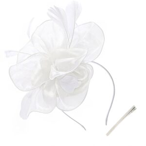 Orgoue Fascinators for Women, Kentucky Derby Hats for Women Tea Party Hat for Women for Cocktail Church Wedding White