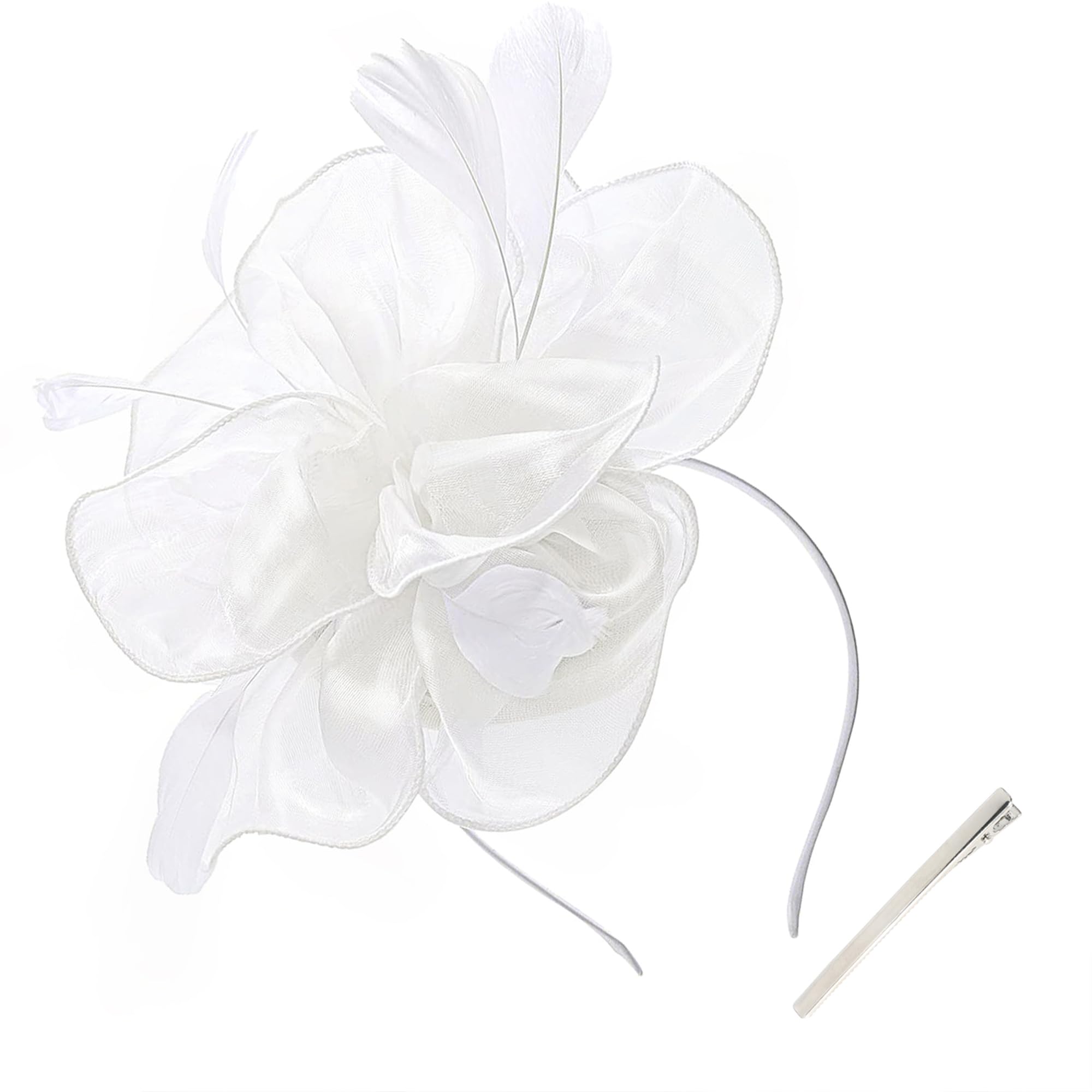 Orgoue Fascinators for Women, Kentucky Derby Hats for Women Tea Party Hat for Women for Cocktail Church Wedding White