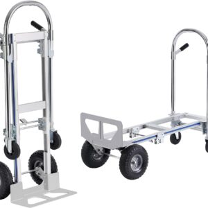 VEVOR Aluminum Convertible Hand Truck, 2 in 1 Design 800 Lbs Capacity, Heavy Duty Industrial Collapsible cart, Dolly Cart with Rubber Wheels for Transport and Moving in Warehouse, Supermarket, Garden