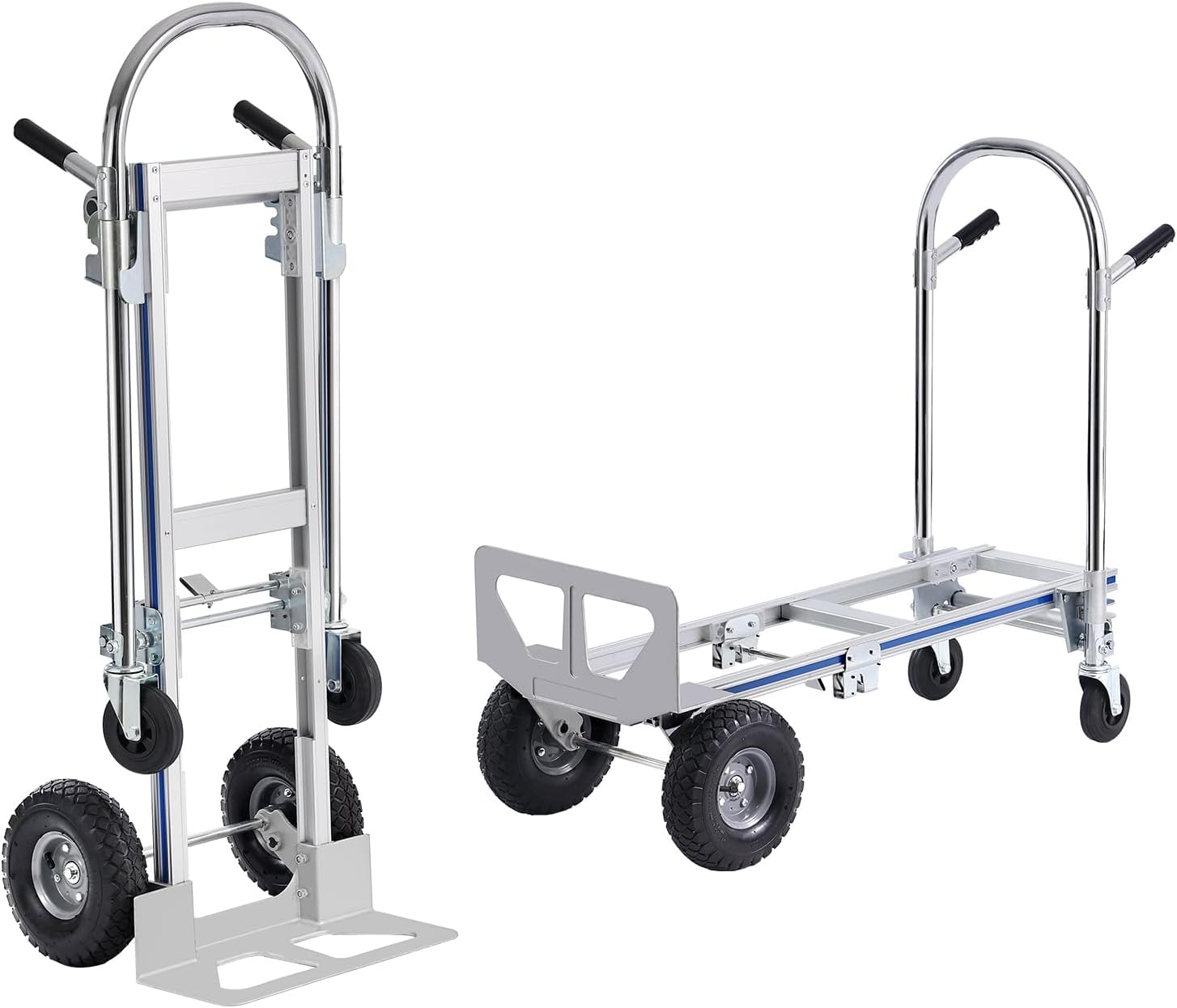 VEVOR Aluminum Convertible Hand Truck, 2 in 1 Design 800 Lbs Capacity, Heavy Duty Industrial Collapsible cart, Dolly Cart with Rubber Wheels for Transport and Moving in Warehouse, Supermarket, Garden