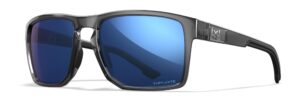 wiley x wx founder sunglasses safety glasses for men shatterproof uv eye protection for combat, shooting captivate polarized blue mirror lenses gloss crystal grey frames