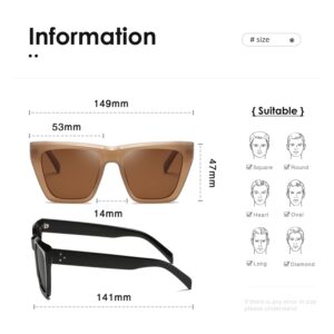 kimorn Sunglasses Womens Men Polarized Trendy Retro Sun Glasses Square Frame K1546 (Black+Brown)