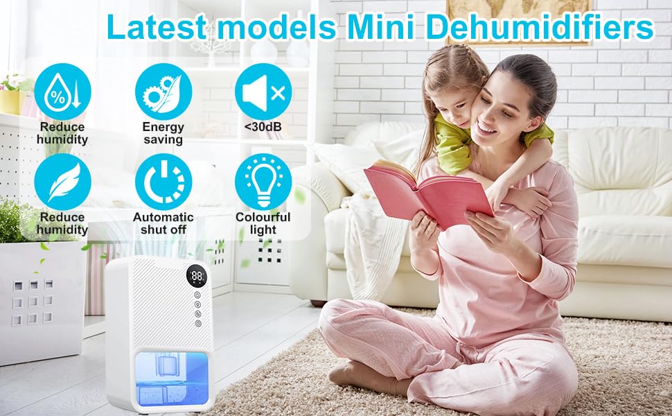 Dehumidifiers for Home with Digital Humidity Display, 37oz Basement Dehumidifier with 7 Colors LED, Auto Shut-Off, Timer & Laundry Dry, Small Dehumidifier for Bedroom, Bathroom, Basement, RV, Office