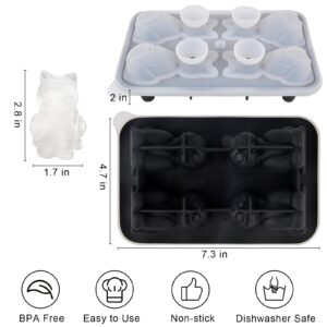 Cat Ice Cube Tray Mold - 3D Cat Shape Ice Cube Trays, Cute Ice Cube Molds for Whiskey Bourbon, 4-Hole Large Fun Shapes Ice Cube Trays, Funny Cat Gifts for Cat Lovers Women Men