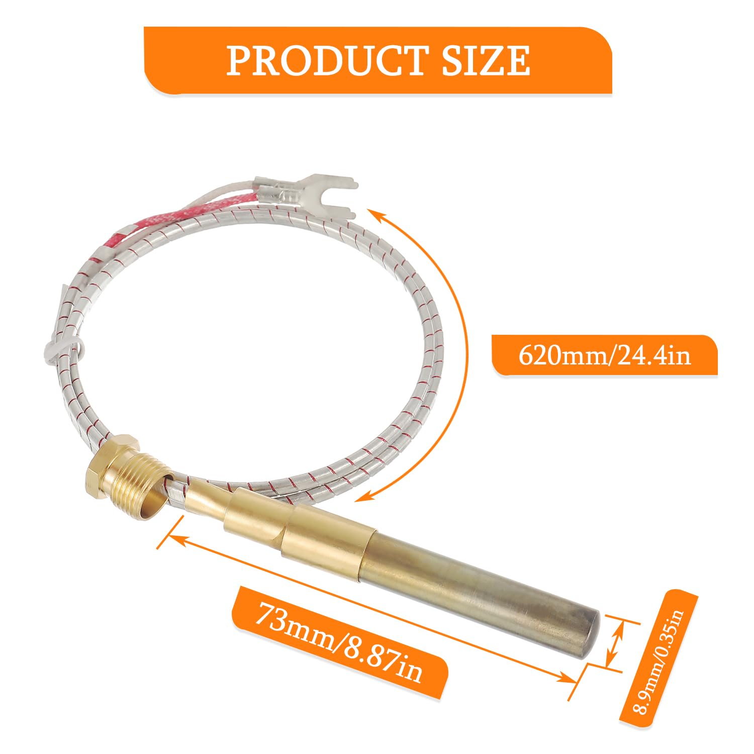 HUAREW 24 Inch 750mv Thermopile Generator Q313A, Fireplace Millivolt Thermocouple Replacement Parts 7533113, 1950-001, R1054 60125501 Fits Gas Stove/Water Heater/Grill/Gas Fryer/Oven (24’ Aluminum)